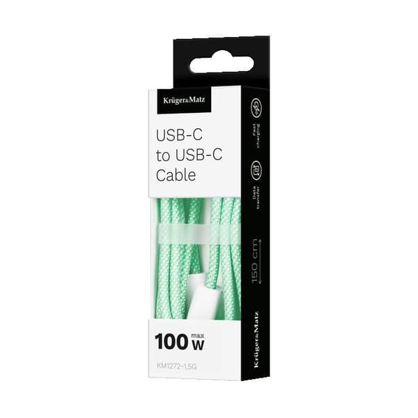 Kruger&Matz grundläggande USB Type-C-kabel grön 100 W 1,5 m