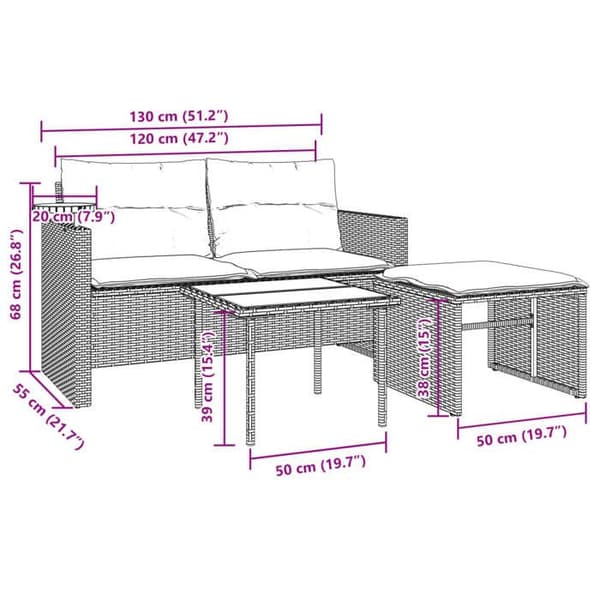 vidaXL Trädgårdsmöbler med kuddar 3 st grå flätad resin, utomhussoffgrupp, lounge-set 365460