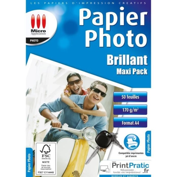 A4 glansigt fotopapper - Maxi Pack - 170 g/m² - 50 ark - Mikroapplikation