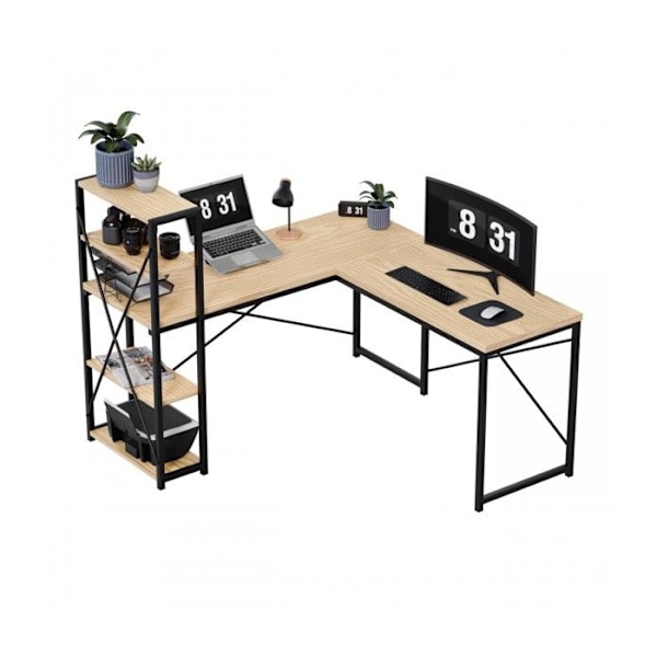 Hörnkontor - MARK ADLER - Ledare 5.9 - Kompakt design - Inbyggd förvaring - Träfinish Svart + Bricka i ekträ