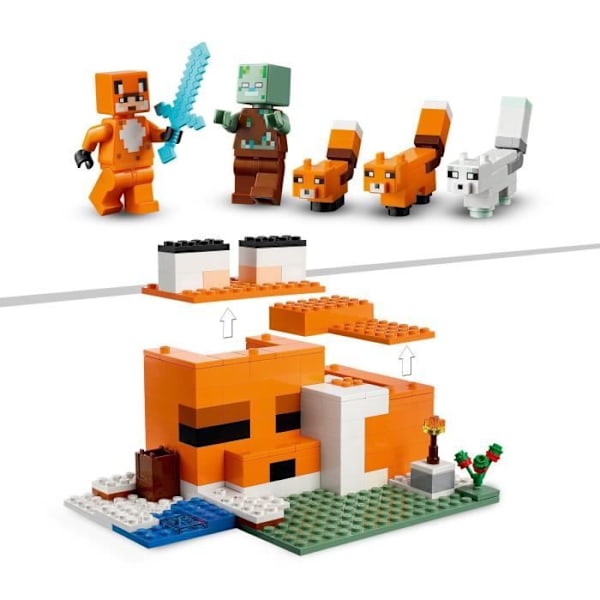 LEGO® 21178 Minecraft The Fox's Refuge, Bygga leksakshus, Barn från 8 år, Set med zombiefigurer, Djur Flerfärgad