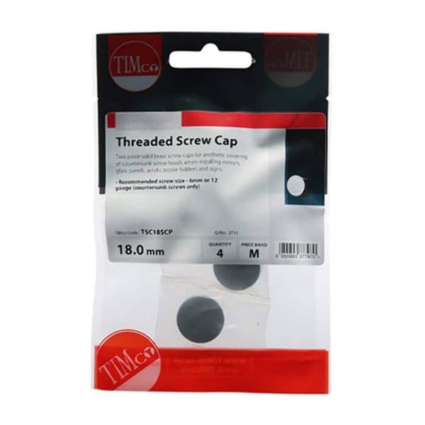 Timco - TSC18SCP - Gängade lock 18mm - Massivt mässing - Satinförkromad - (Förpackning 4) -