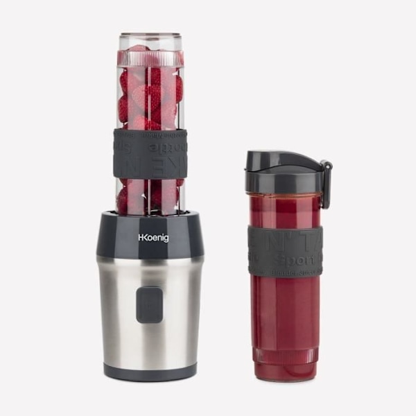 Mini mixer - H.KOENIG - SMOO9 - 300 W - 570 ml - Svart - 2 flaskor inkluderade - Utan BPA Grå och rostfritt stål