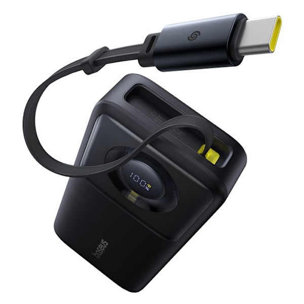 Batteri 20 000 mAh, 65 W, inbyggd typ C-kabel - Baseus Free2Pull (P100737701123-00) - Svart