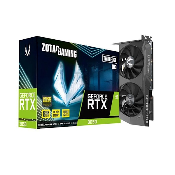 Grafikkort - Zotac Gaming - GeForce RTX 3050 Twin Edge OC - 8 GB - HDMI - DisplayPort Svart