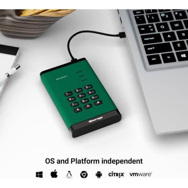 iStorage SSD-disk 512 Go Grön Bärbar säker Kryptering av hårdvara