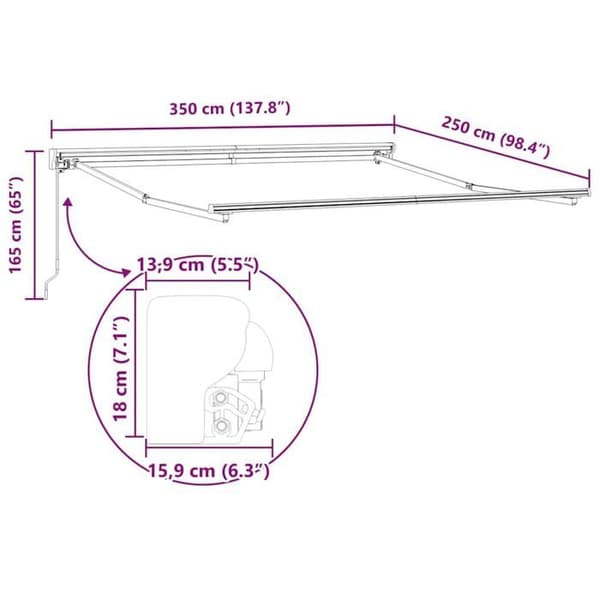 Fällbar markisram - vidaXL - Antracit - Pulverlackerad stål - 3,5 x 2,5 m - Fällbar - Ultrarobust