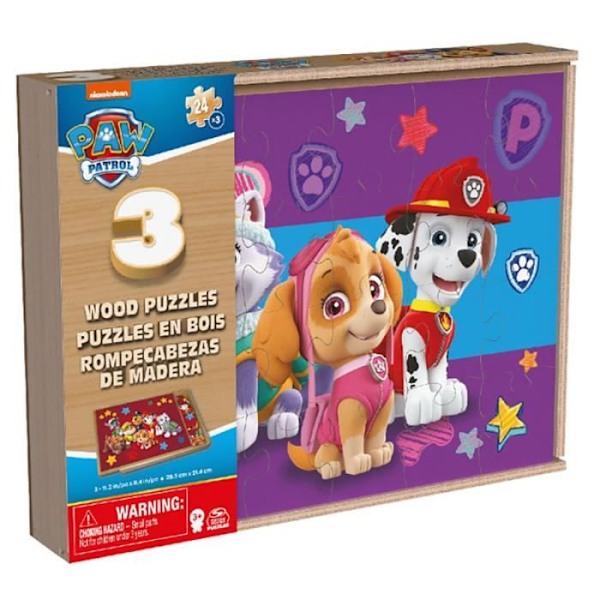 Box med 3 Paw Patrol träpussel - SPIN MASTER - 3x24 bitar - Tecknade serier och serier