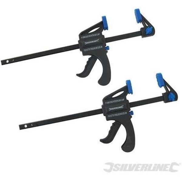 Quick Mini Pressar - SILVERLINE - Set om 2 - Quick Release - Kapacitet 34 mm - Kompakt Gråblå
