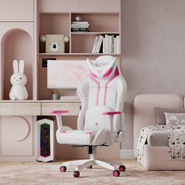 Gamingstol Diablo X-Ray 2.0 Small: Vit och Rosa