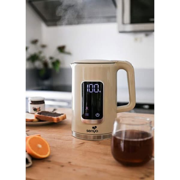 SENYA Programmerbar elektrisk vattenkokare med dubbelvägg krämfärgad med 5 automatiska program SYBF-K043C Grädde