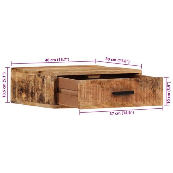 vidaXL Väggmonterad sängbord 40x30x13,5 cm massiv mangoträ 371973