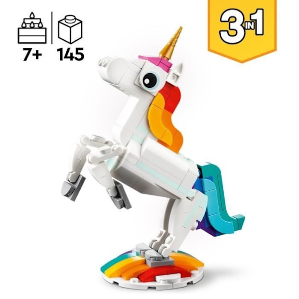 LEGO® Creator 3-i-1 31140 Den magiska enhörningen, sjöhäst och påfågelleksak, minifigurer av djur Flerfärgad