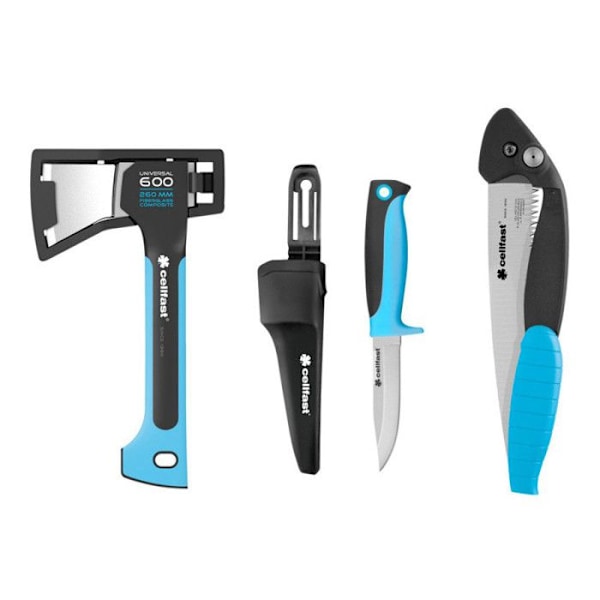 Cellfast campingset, kniv, yxa, viksåg, Energo mörkblå