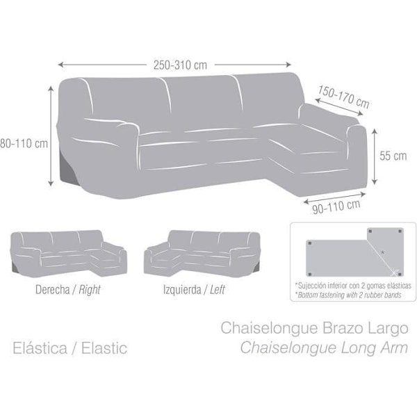Chaise Longue - Eysa - Dröm - Icke-elastisk - 240 cm - Färg 31-vison 31-vison