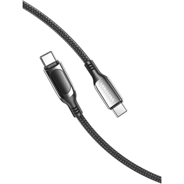 USB-C-kabel - VENTION - 1.2m - 5A - LED-display - Vävd i bomull Svart