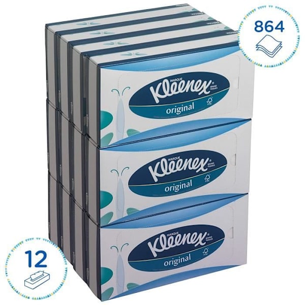 Kleenex 8824 vävnadslådor - 12 x förpackningar med 72 vävnader (864 totalt)