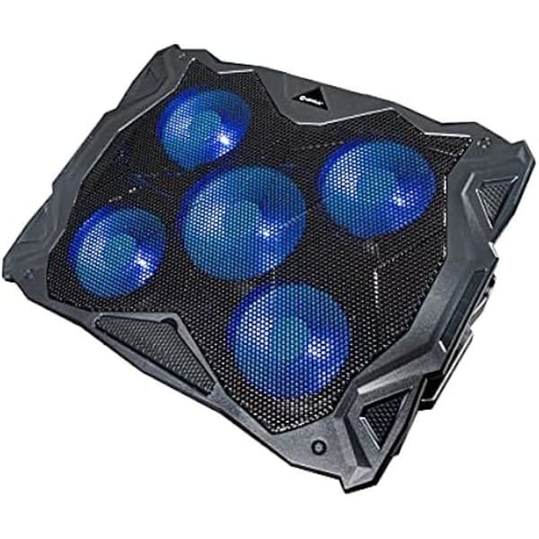 UNYKACH C500 Kylbas 19" - 5 blå LED-fläktar, 2 USB, justerbar blå