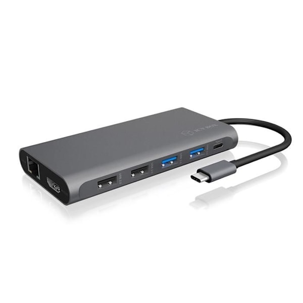 ICY BOX USB-C Dockningsstation med 2 HDMI-portar, 1 DisplayPort 1.4, 100 W strömförsörjning, 4 USB-portar, Läsare av