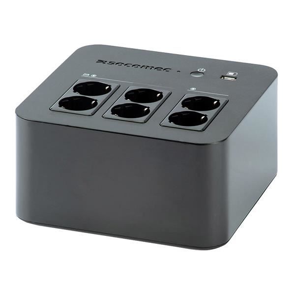 Enfasomvandlare - Socomec - 600VA/360W - 6 uttag 2P+T - Överspänningsskydd - Modern design Svart