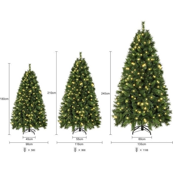 SALCAR Upplyst konstgjord julgran 210cm, julgran med 380 lysdioder, 868 grentips, snabb montering GRÖN