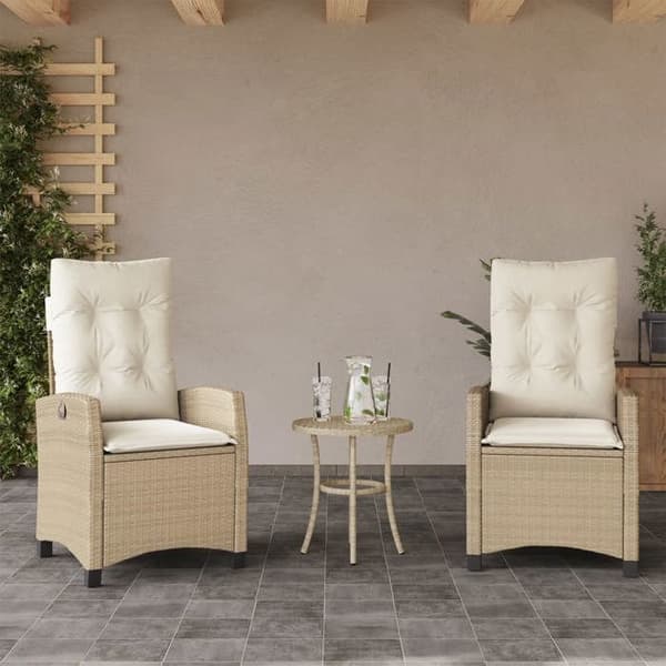 vidaXL Bistroset 3 delar med kuddar beige flätad resin 365228