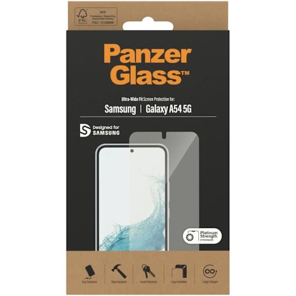 Skärmskydd - PANZER GLASS - Samsung Galaxy A54 (5G) - Antibakteriell - Ultra-Wide Fit - Transparent