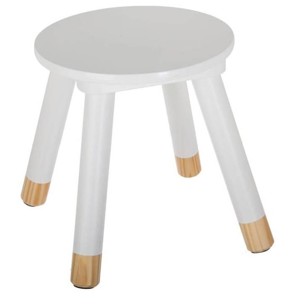Trästoool - ATMOSPHERA - Vit - Diameter 24 cm - Höjd 26 cm - Modern design VIT