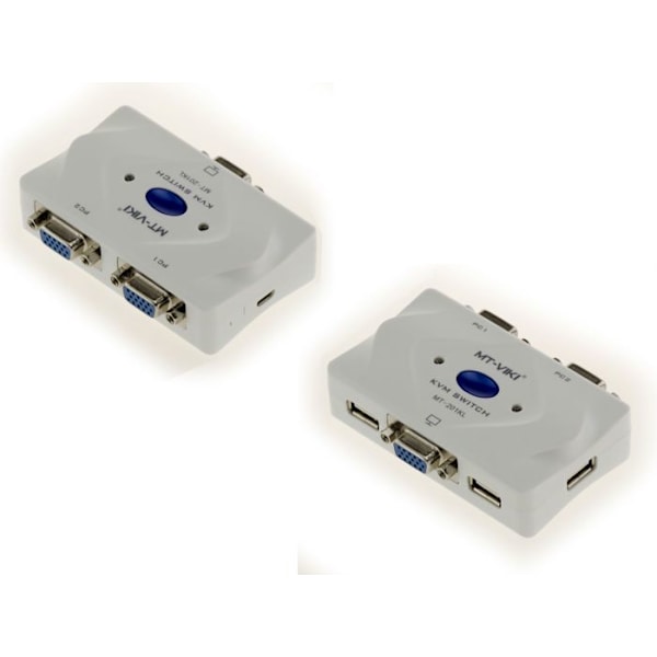 KVM Switch delningsbox för 2 datorer. VGA-skärm, USB-tangentbord och mus, med fjärrkontroll och KVM-kablar medföljer
