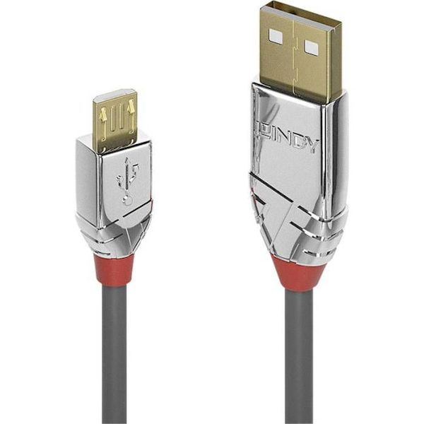 USB 2.0 typ A till Micro-B-kabel - LINDY - Cromo Line - 2m - Dubbelskärmade, 24 karats guldpläterade kontakter