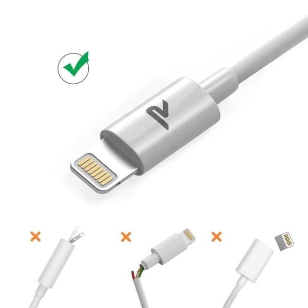 Lightning-kabel - RAMPOW - 1m - MFi certifierad - Aluminium - Vit