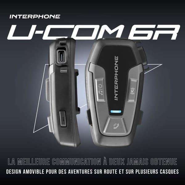 Intercom Bluetooth - INTERPHONE - UCOM6R - Lång batteritid - Uppladdningsbar USB - Svart svart