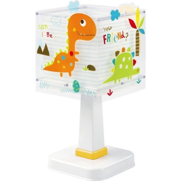 Dalber - Sänglampa för barn - Dinos - Dinosauriemotiv, L 15 cm, H 30 cm, Vit, grön, gul, orange