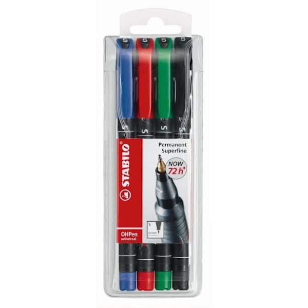 STABILO Påse med 4 filtpennor OHPen - Permanent bläck - Superfin spets 0,4