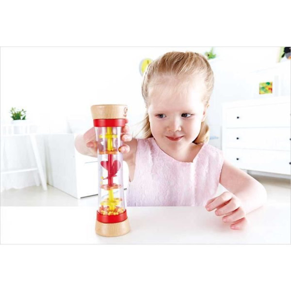 Hape - Trämusikalisk leksak för tidig inlärning - Red Rain Stick Orange