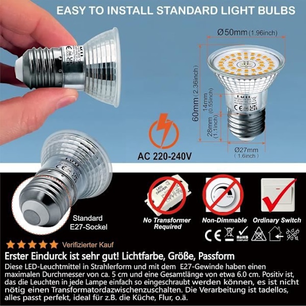 Paket med 6 LED-lampor E27 Varmvit 6.5W Motsvarar Halogen 100W