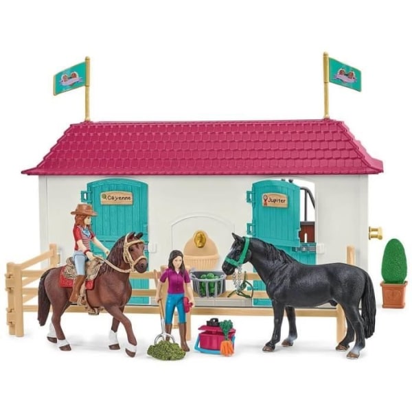 Stort Lakeside Equestrian Center för schleich-hästar, Schleich-figurbox med 192 element inklusive 2 hästar, stall