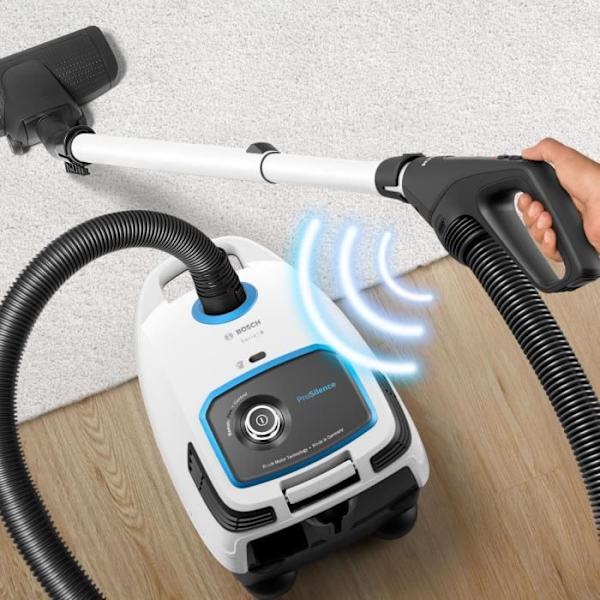 BOSCH BGB6SIL1 - dammsugare med påse - Series 6 ProSilence - vit - kraftdimmer vid handtaget - 66 dB - ULPA - 12m - 4,5L påse Vit