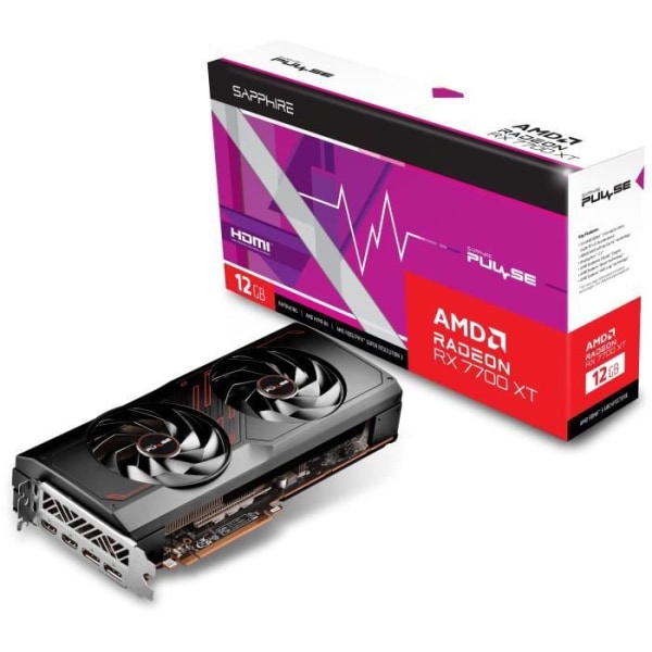 SAPPHIRE - Grafikkort - PULSE AMD RADEON™ RX 7700 XT GAMING 12GB - GDDR6 - DUBBLA HDMI / DUBBLA DP Svart