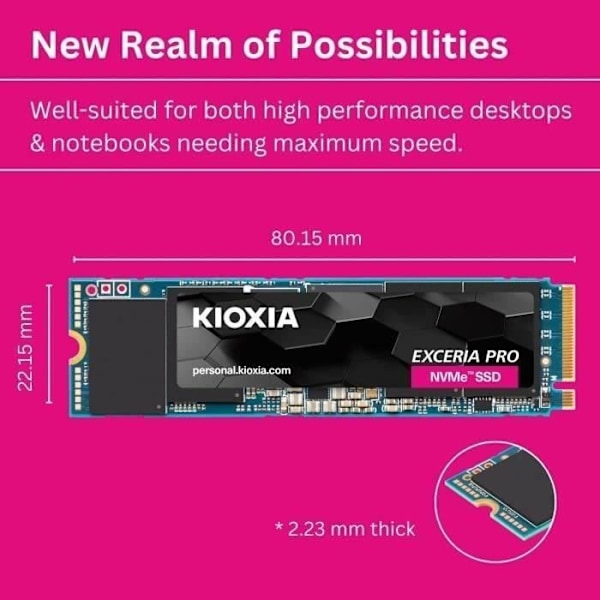 SSD - KIOXIA - EXCERIA PRO - 1 To, M.2, 7300 Mo/s läsning, 6400 Mo/s skrivning, för bärbar dator