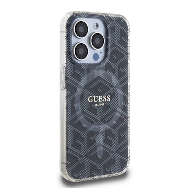 Skydd för iPhone 15 Pro - Guess IML GCube MagSafe (GUHMP15LHGCUSTGK) - Svart