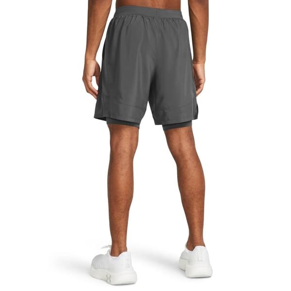 Short 2 i 1 Under Armour Launch 7" – löpning grå, integrerad kompression, telefonficka, återvunnen polyester castlerock/castlerock XL