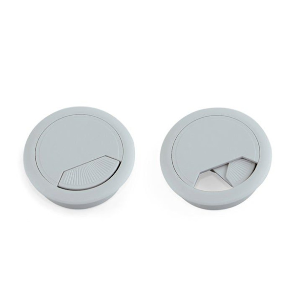 Emuca - 3196415 - 80 mm rund infälld kabelgenomföring för kontorsbord, plast, vit, paket med 4
