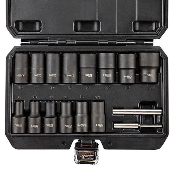 Coffert med hylsor 1/2" NEO TOOLS 11-920 för skadade muttrar (16 delar)