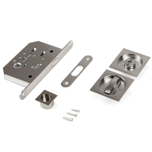Emuca Fyrkantig bultlåssats för skjutdörr, stål, satin nickel Satin Nickel