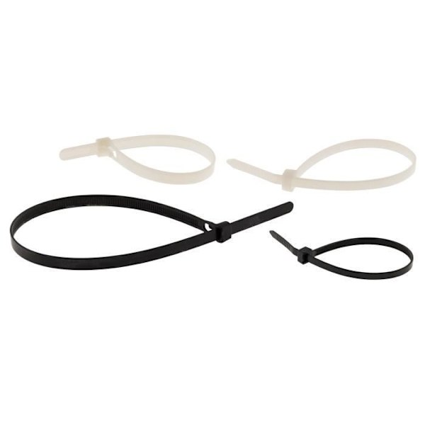 Set med 70 återanvändbara halsband 20x 3,6x140 vit + 20x 4,8x200 svart + 15x 200x7,6 vit + 15x 250x7,6 svart vit svart