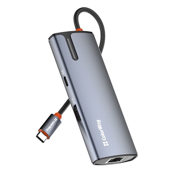 Station för hemmet, USB, Typ-C, HDMI, RJ45 - ColorWay (CW-HUB02) - Silver