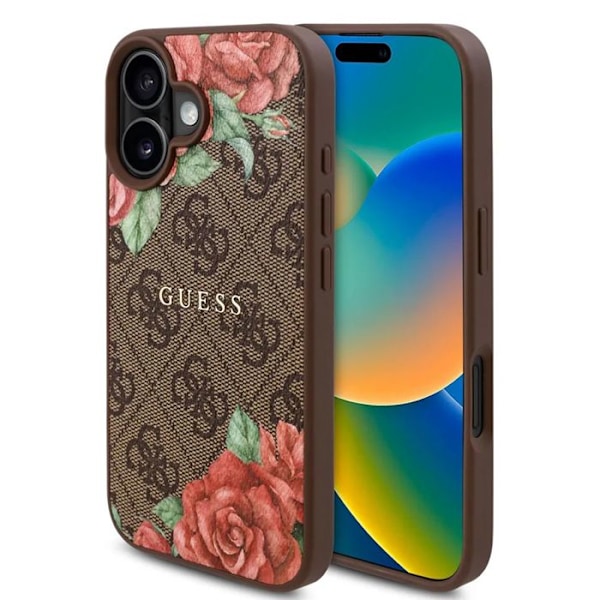 Coque för iPhone 16 - Guess Hardcase 4G Blomtryck Blomtryck MagSafe (GUHMP16SP4ROPEMCW) - Brun brun