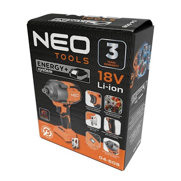 Cle a choc Neo tools Slagskruvdragare Slagskruvdragare utan kol 18V, 850Nm, Energy+, utan batteri