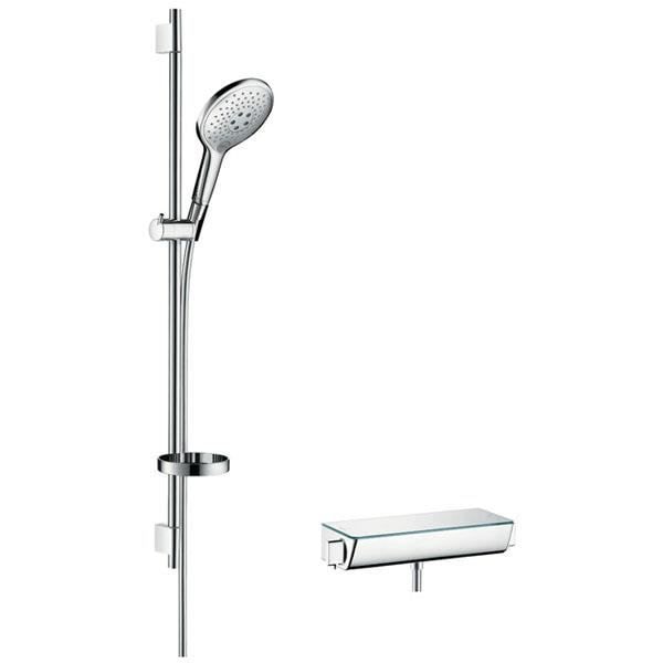 Duschhandtag och duschhuvud - HANSGROHE - Ecostat Select - 3 strålar - 0,90 m - Krom vit Vit grå